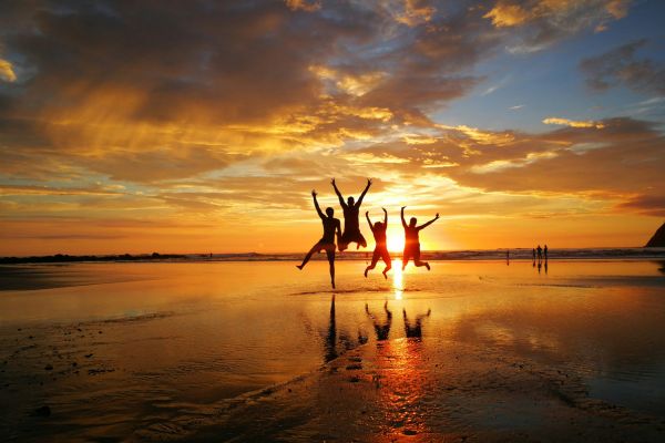 students enjoying sunset